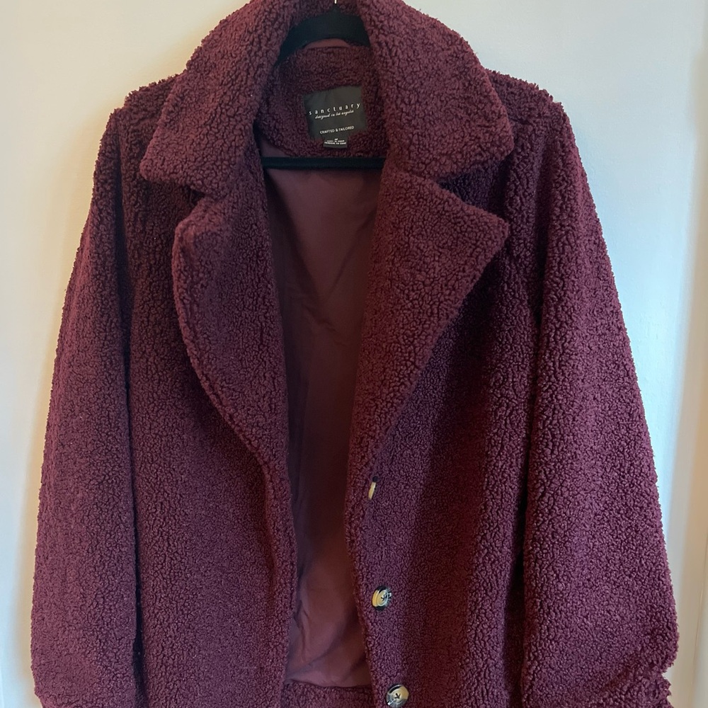 NWOT Sanctuary Burgundy Teddy Coat, M